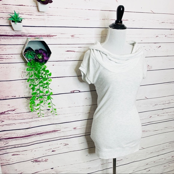 Pure Rebel Gray Cowl Neck Short Sleeve Knit Tunic Top Size Medium - Picture 4 of 9